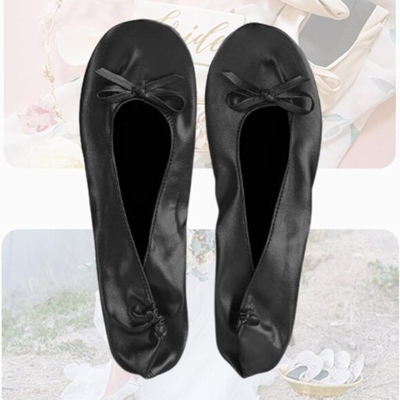 Foldable Ballet Flats Women Leather Rubber Sole Travel Shoes for Weddings - Picture 3 of 6